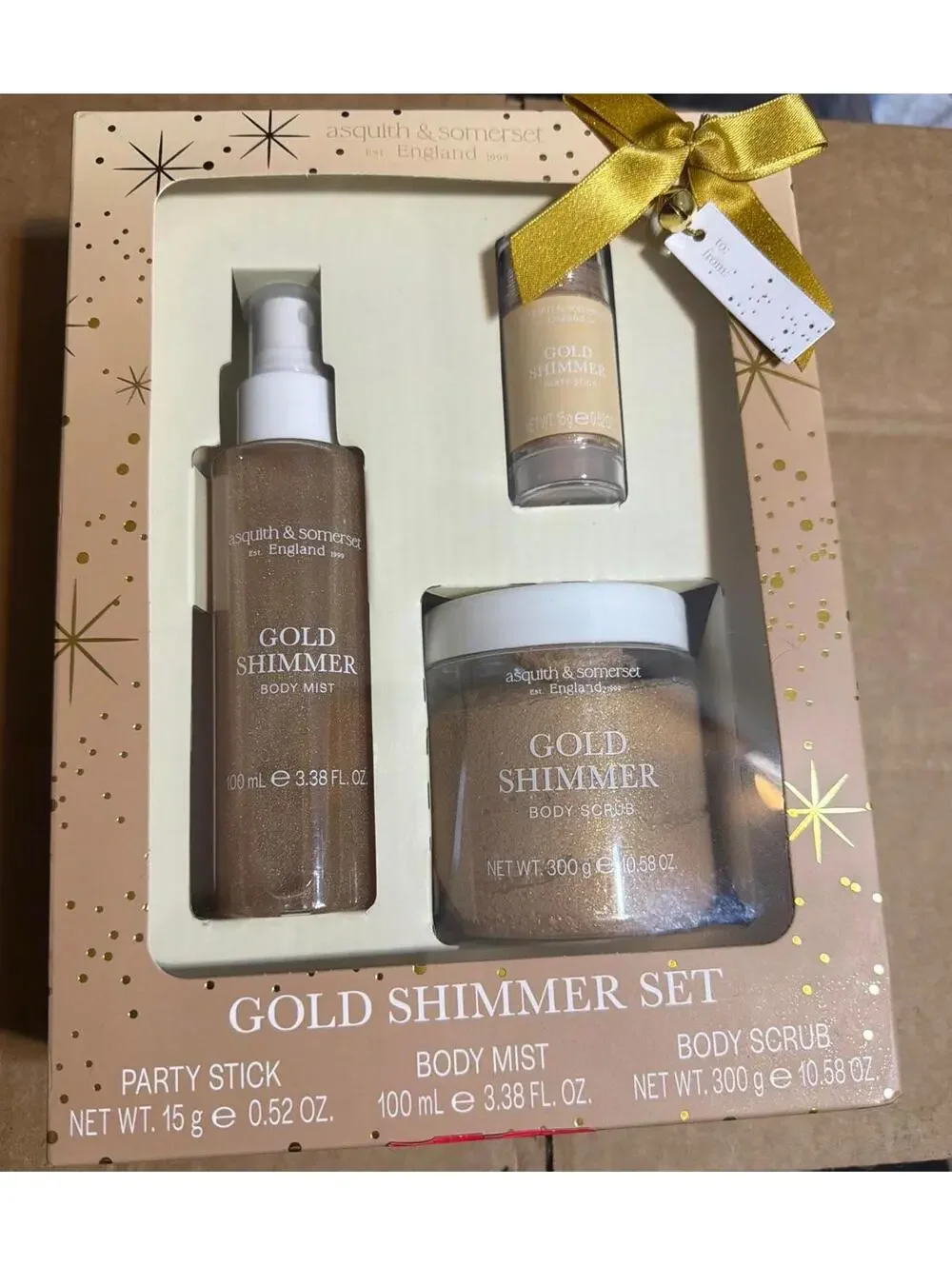 Asquith & Somerset Gold Shimmer Set - Party Stick, Body Mist, Body Scrub